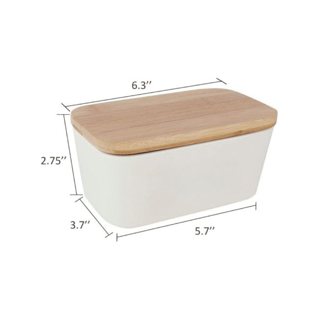 Porcelain Butter and Cheese Dish with Bamboo Lid-White(500ml) - Image 3