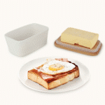 Porcelain Butter and Cheese Dish with Bamboo Lid-White(500ml) - Image 2