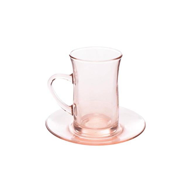 Pasabahce Mila Estekana With Saucer set of 12pcs 150ml -Pink Color - Image 2