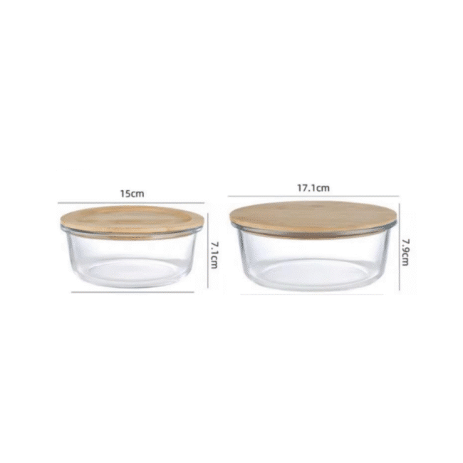 ⁦طقم بولات زجاجية عصرية من قطعتين بأغطية من الخيزران (950 مل، 660 مل) | علبة مطبخ قابلة للتكديس لتخزين الطعام المتبقي والديكور⁩ - الصورة ⁦5⁩
