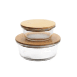 ⁦طقم بولات زجاجية عصرية من قطعتين بأغطية من الخيزران (950 مل، 660 مل) | علبة مطبخ قابلة للتكديس لتخزين الطعام المتبقي والديكور⁩ - الصورة ⁦2⁩