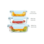 Borosilicate Glass Food Storage Containers Set with Lids Blue (1040-640-370ml)-Heat and freeze resistant - Image 3