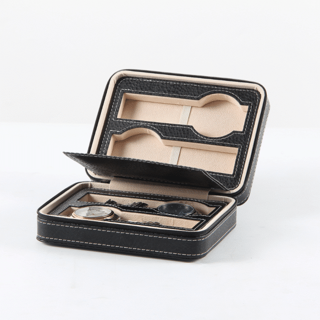 ⁦محفظة ساعة محمولة بسحاب للسفر (أسود) مع 4 فتحات⁩ - الصورة ⁦8⁩