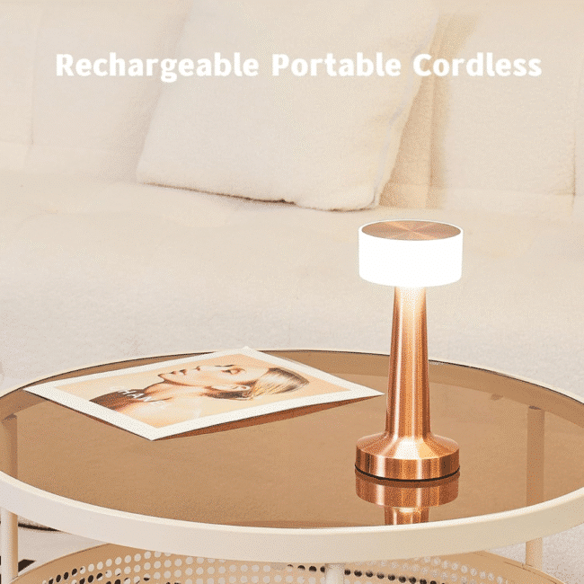 Rechargeable Portable LED Table Lamp with 3 Light Options (White ,Red, Warm) Gold - Image 4