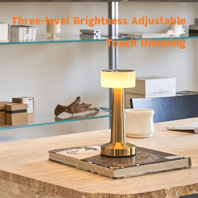 Rechargeable Portable LED Table Lamp with 3 Light Options (White ,Red, Warm) Gold - Image 2