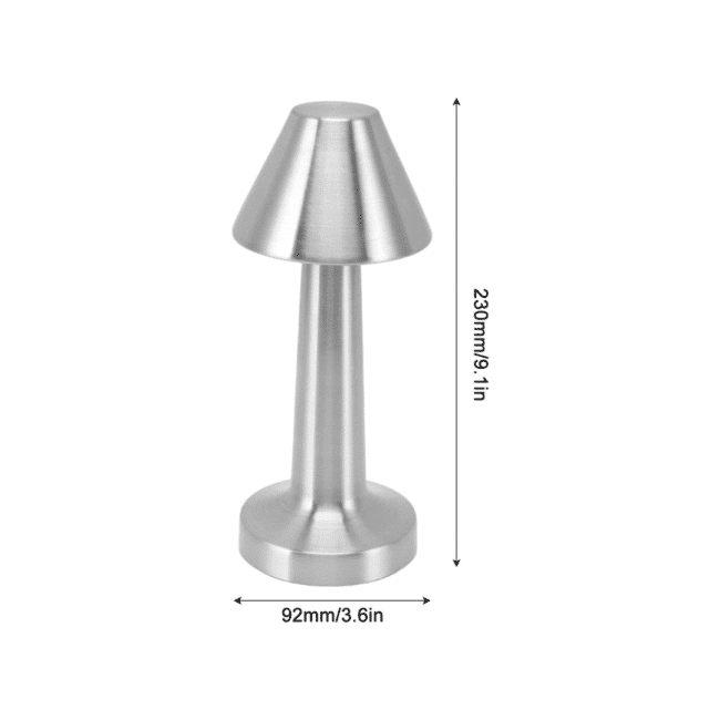 ⁦أباجورة طاولة LED محمول قابل لإعادة الشحن مع 3 خيارات للإضاءة (أبيض، أحمر، دافئ) فضي⁩ - الصورة ⁦5⁩