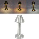 ⁦أباجورة طاولة LED محمول قابل لإعادة الشحن مع 3 خيارات للإضاءة (أبيض، أحمر، دافئ) فضي⁩ - الصورة ⁦4⁩