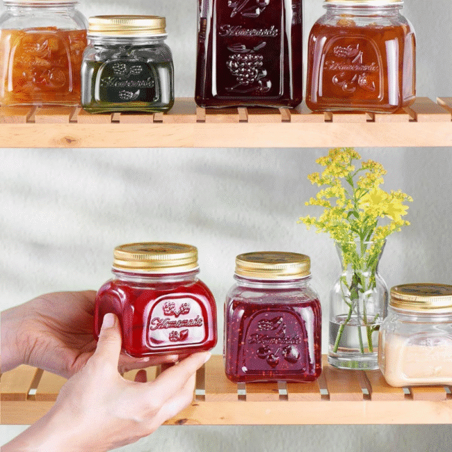 Pasabahce Square Homemade Glass Jar 500ml | Vintage Gold Lid Kitchen Canister for Jam, Pickles, Spices & Dry Goods - Image 5