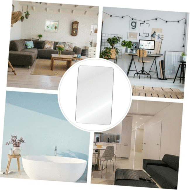 ⁦مرآة حائط أكريليك ذاتية اللصق على شكل مستطيل مع حافة مستديرة (40 × 30 سم) قطعة واحدة⁩ - الصورة ⁦4⁩