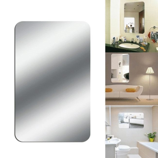 ⁦مرآة حائط أكريليك ذاتية اللصق على شكل مستطيل مع حافة مستديرة (40 × 30 سم) قطعة واحدة⁩ - الصورة ⁦2⁩