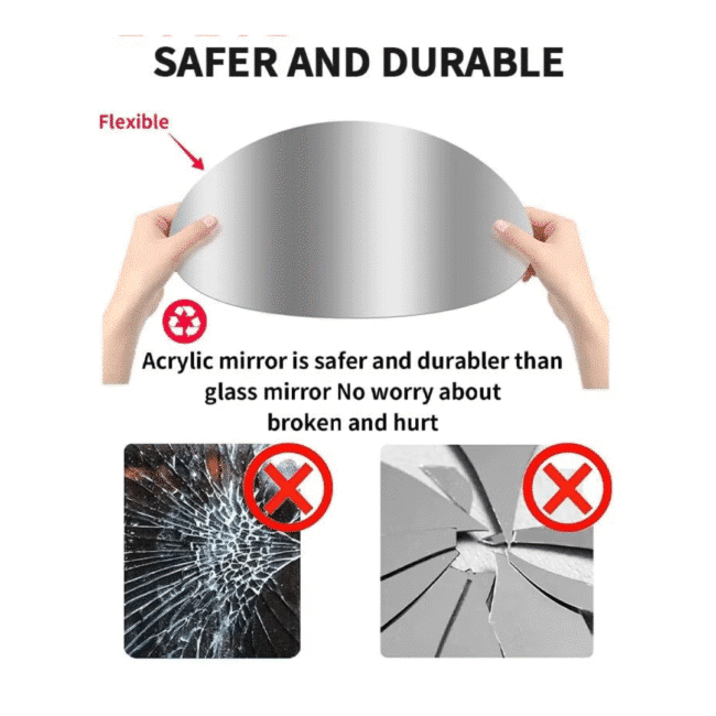 ⁦مرآة حائط أكريليك ذاتية اللصق على شكل بيضاوي (40 × 30 سم) قطعة واحدة⁩ - الصورة ⁦4⁩