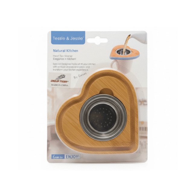 Heart-Shaped Bamboo Tea Strainer – Elegant Loose Leaf Tea Infuser with Stainless Steel Filter for Cups and Mugs - Image 2