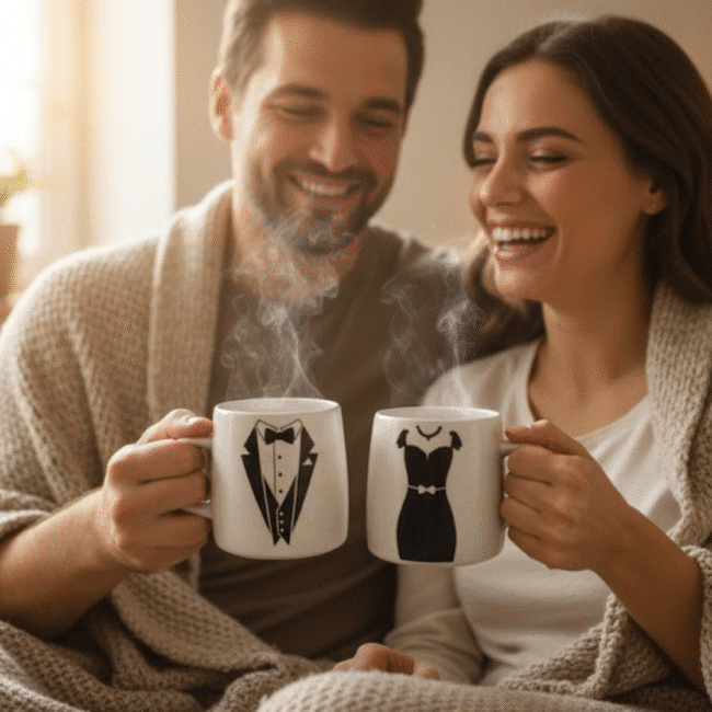 Couple Mug Set – Elegant Tuxedo & Dress Design Ceramic Cups (2 Pieces) 400ml - Image 2