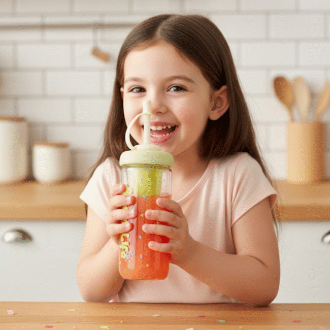 Glass Detox Water and Juice Bottle with Straw and Twisted Cover – 650 ml-Yellow - Image 3