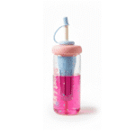 Glass Detox Water and Juice Bottle with Straw and Twisted Cover – 650 ml-Pink - Image 2
