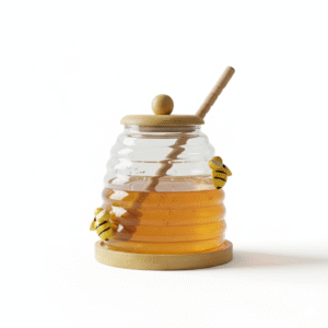 Glass Honey Jar With Wooden Spoon and Coaster, Cute Bee Decoration 500ml