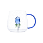 Glass Mug Blue Flower 3D Tea and Coffee Heat Resistant Borosilicate Glass With Handle – 400ml - Image 2