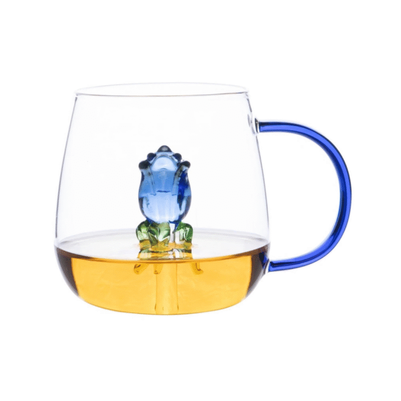 Glass Mug Blue Flower 3D