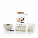 Heat Resistant Glass Milk Pot 750ml with Bamboo Cover and Glass Handle cow shape - Image 2