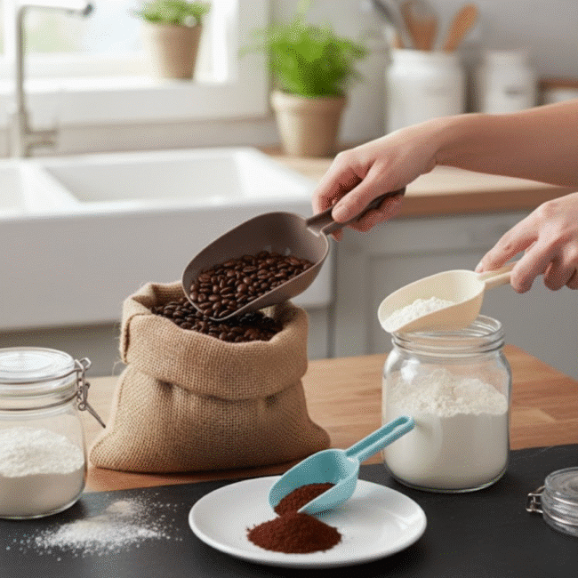 Danny Home Plastic Measuring Scoops Set of 3 – 150ml, 100ml, and 50ml Multipurpose Scoops for Kitchen, Baking, and Storage - Image 4