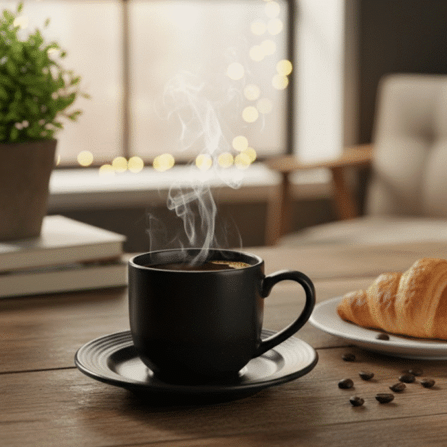 Danny Home Porcelain Coffee Cup 120ml & Saucer Set of 12 Pcs Elegant Black - Image 3