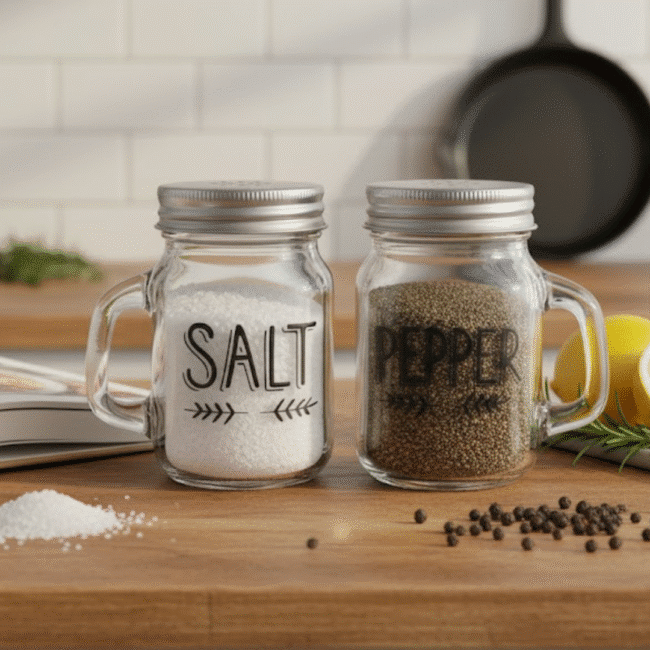 ⁦طقم علب ملح وفلفل بتصميم جرة الماسون – سعة 120 مل (قطعتان)⁩ - الصورة ⁦3⁩