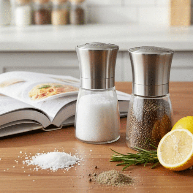 Danny Home Salt & Pepper Shaker Set – Glass and Stainless Steel Design, 170ml (2 Pieces) - Image 2