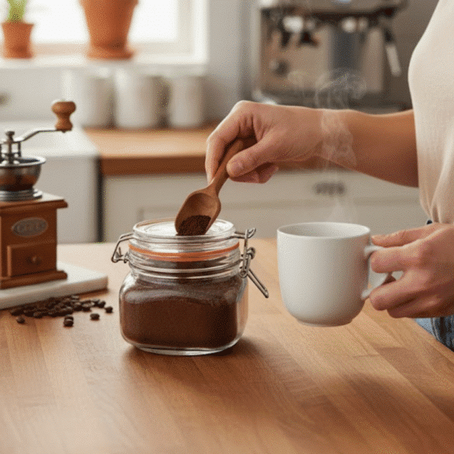 ⁦برطمان زجاجي مربع محكم الإغلاق منداني هوم– سعة 525 مل | حافظة طعام بغطاء معدني وقفل سيليكون للمطبخ⁩ - الصورة ⁦2⁩