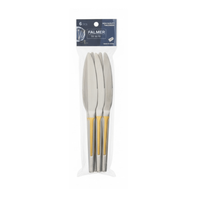 Stainless Steel Dinner Knife Set – 6-Piece 22cm Gold & Silver Design for Elegant Dining - Image 3