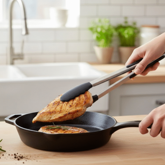 ⁦ملقط مطبخ ستانلس ستيل بطول 35 سم من توني – مقاوم للحرارة مع أطراف سيليكون مانعة للانزلاق⁩ - الصورة ⁦4⁩