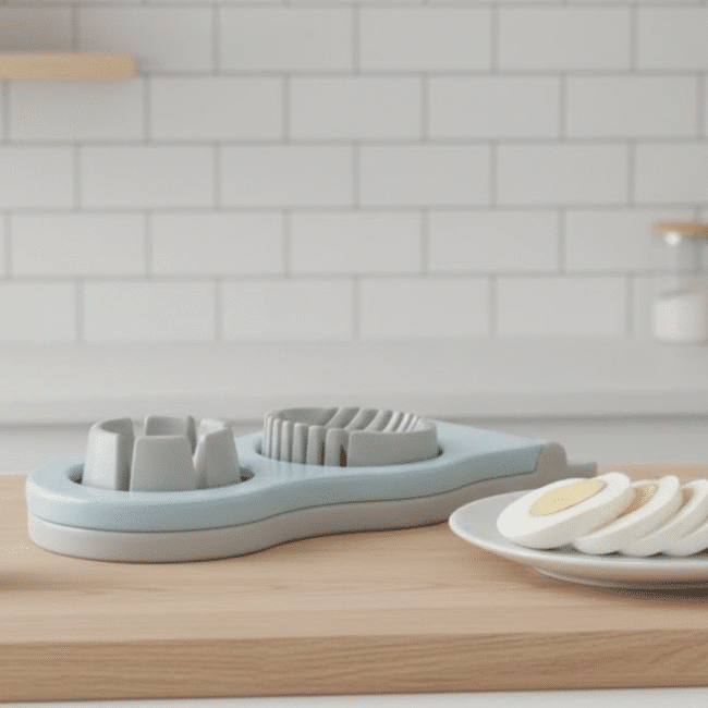 ⁦قاطِع بيض متعدد الوظائف بطول 19 سم من البلاستيك والفولاذ المقاوم للصدأ – لتقطيع البيض شرائح وأوتاد⁩ - الصورة ⁦3⁩