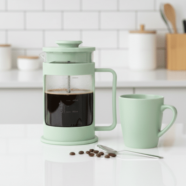 ⁦صانعة قهوة فرنش برس زجاجية فاخرة – سعة 600 مل من زجاج البوروسيليكات المقاوم للحرارة مع مكبس وفِلتر شبكي من الستانلس ستيل -أخضر⁩ - الصورة ⁦2⁩