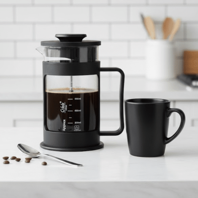 ⁦صانعة قهوة فرنش برس زجاجية فاخرة – سعة 600 مل من زجاج البوروسيليكات المقاوم للحرارة مع مكبس وفِلتر شبكي من الستانلس ستيل⁩ - الصورة ⁦2⁩