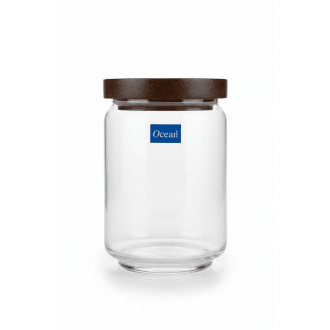 ⁦برطمان زجاجي من أوشن بوب سعة 650 مل مع غطاء خشبي - وعاء محكم الإغلاق لتخزين السكر والتوابل والمكسرات والأطعمة الجافة - صنع في تايلاند⁩ - الصورة ⁦2⁩