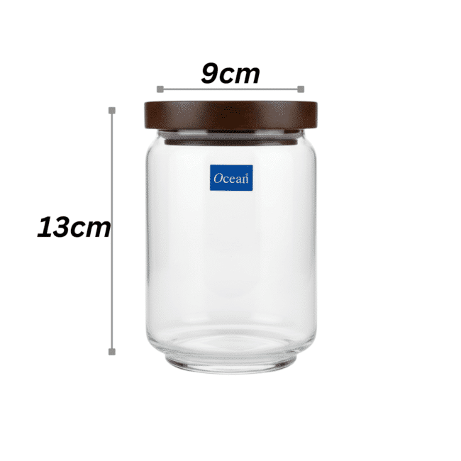 ⁦برطمان زجاجي من أوشن بوب سعة 650 مل مع غطاء خشبي - وعاء محكم الإغلاق لتخزين السكر والتوابل والمكسرات والأطعمة الجافة - صنع في تايلاند⁩ - الصورة ⁦3⁩