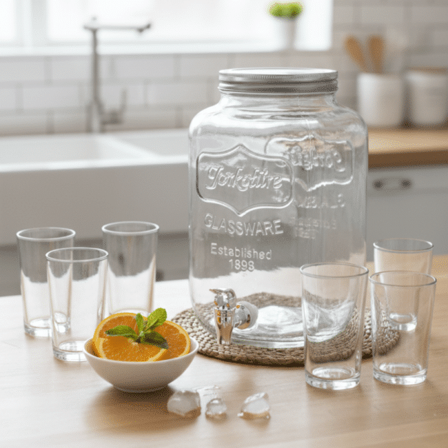 Danny Home Glass Juice Dispenser 8 Litre with Stainless Steel Tap & Metal Lid – Large Beverage Dispenser for Water, Juice, Lemonade & Parties - Image 4