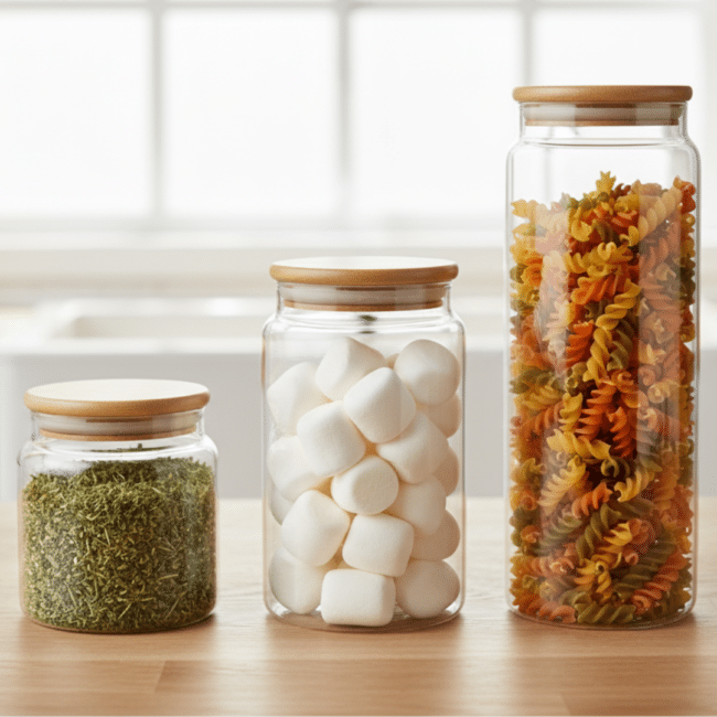Borosilicate Glass Storage Jar Set with Airtight Bamboo Lids – 3 Pieces (1000ml / 750ml / 500ml) - Image 2