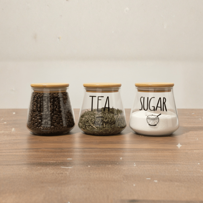 Glass Storage Jars Set with Airtight Bamboo Lids – Coffee, Tea & Sugar Canisters (Set of 3) 650ml - Image 2
