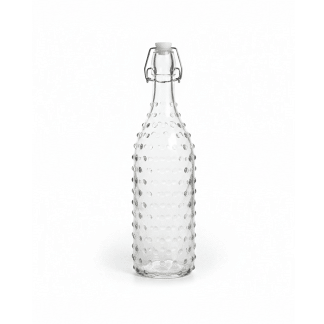 Danny Home Glass Water Bottle 1 Litre – Textured Shape Design with Swing Top Lid, Leak-Proof Airtight Glass Bottle for Water, Juice & Beverages (Reusable & Eco-Friendly) - Image 3