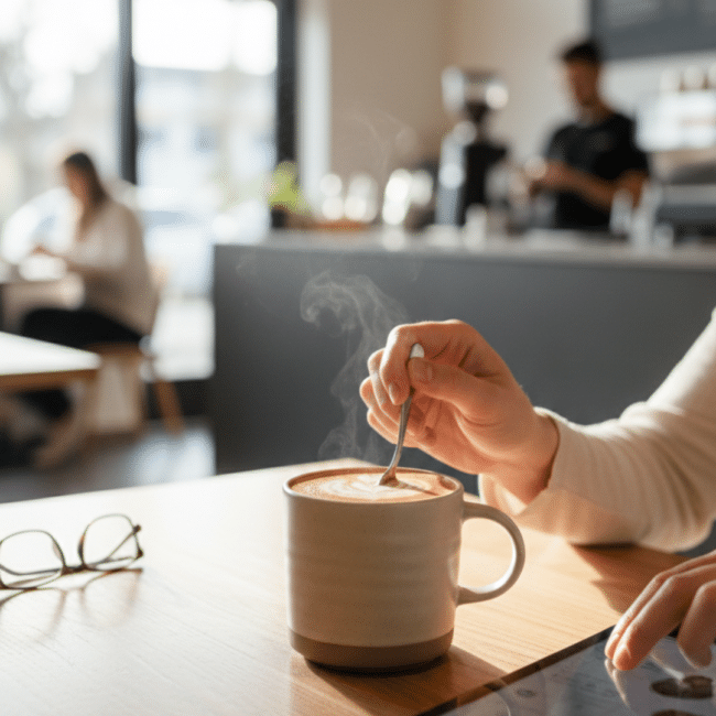 ⁦كوب داني هوم من البورسلين الرمادي غير اللامع، سعة 490 مل - كوب كبير للقهوة والشاي، تصميم بسيط، كوب بورسلين متين، آمن للاستخدام في الميكروويف وغسالة الصحون⁩ - الصورة ⁦2⁩