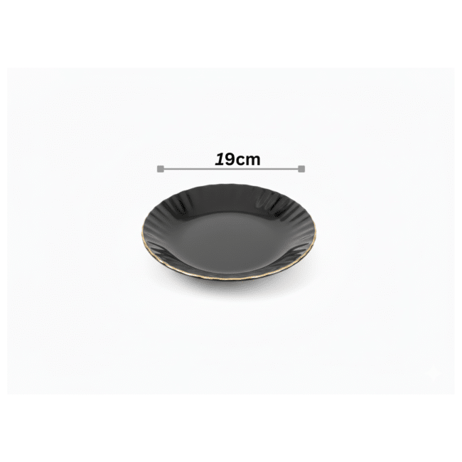 Danny Home Opal Glass Dessert Plate Set Black with Gold Edge – 7 Pieces | 1 Large 30cm Plate + 6 Small 19cm Plates (Break-Resistant) - Image 4
