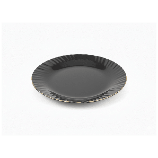 Danny Home Opal Glass Dessert Plate Set Black with Gold Edge – 7 Pieces | 1 Large 30cm Plate + 6 Small 19cm Plates (Break-Resistant) - Image 2