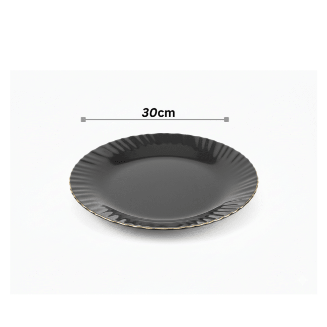 Danny Home Opal Glass Dessert Plate Set Black with Gold Edge – 7 Pieces | 1 Large 30cm Plate + 6 Small 19cm Plates (Break-Resistant) - Image 5