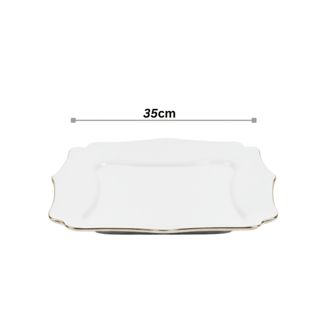 Danny Home Opal Glass Square Dessert Plate Set White with Gold Edge – 7 Pieces | 1 Large 35cm Plate + 6 Small 25cm Plates (Break-Resistant) - Image 2