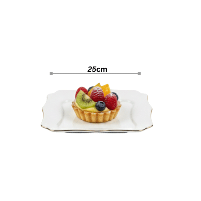 Danny Home Opal Glass Square Dessert Plate Set White with Gold Edge – 7 Pieces | 1 Large 35cm Plate + 6 Small 25cm Plates (Break-Resistant) - Image 3