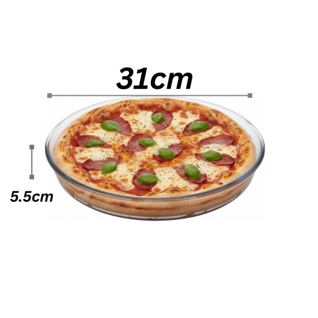 ⁦صينية بيتزا زجاجية للفرن من بوركام، 31 سم - طبق خبز زجاجي دائري مقاوم للحرارة للبيتزا والمعجنات والطهي في الفرن - صنع في تركيا⁩ - الصورة ⁦3⁩