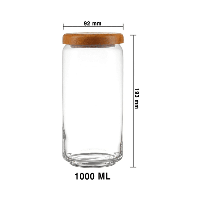 ⁦برطمان زجاجي من أوشن بوب سعة 1000 مل مع غطاء خشبي - حاوية تخزين محكمة الإغلاق للمطبخ والمخزن وتنظيم الأطعمة الجافة - صنع في تايلاند⁩ - الصورة ⁦2⁩