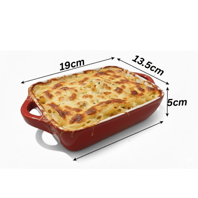 ⁦طاجن فرن بورسيلين مستطيل 19 × 13.5 سم باللون الأحمر، صينية لازانيا وفرن صغيرة بمقابض، مثالي للمكرونة والحلويات⁩ - الصورة ⁦2⁩