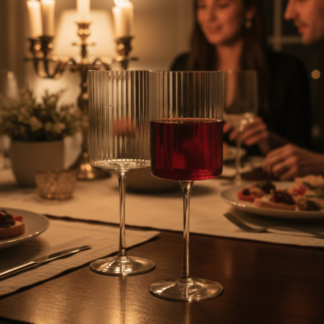 ⁦طقم أكواب عصير داني هوم ستوري تايمز - عبوة من قطعتين، أكواب شفافة مضلعة سعة 500 مل مع ساق طويلة | أواني زجاجية أنيقة للعصائر والمشروبات الباردة⁩ - الصورة ⁦2⁩