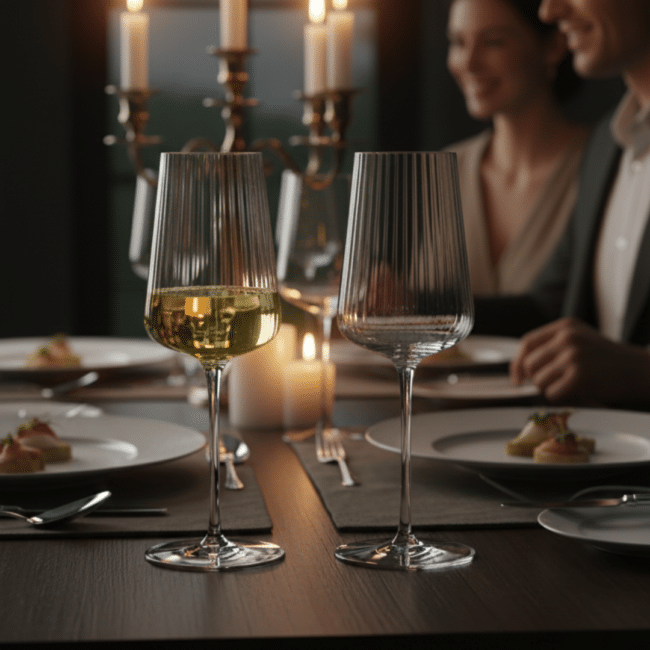 ⁦طقم كاسات عصير داني هوم سترايب بولار - عبوة من قطعتين، أكواب شفافة مضلعة سعة 390 مل مع ساق | أواني زجاجية أنيقة للعصائر والمشروبات الباردة⁩ - الصورة ⁦2⁩